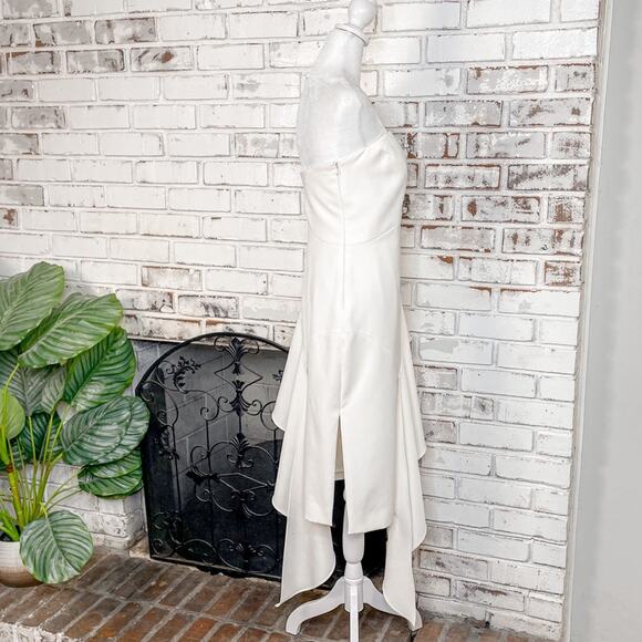 Milly Ivory White Bridal Cocktail Strapless Cascading Ruffle Front Midi Dress 12 - Picture 6 of 9